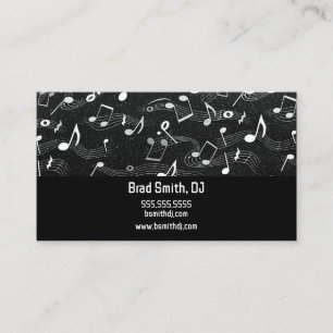 Carte De Visite Notes de musique texturées noir et blanc DJ