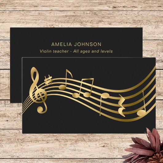 Carte De Visite Notes de musique Violon Enseignant Gold Elegant