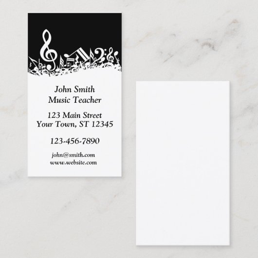 Carte De Visite Notes musicales noires et blanches (Devant / Derrière)