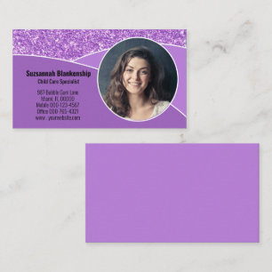 Carte De Visite Nounou Photo Professionnel Paillettes Faux Violet