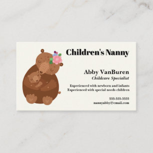 Carte De Visite Nounou pour la garde de la mère ours et de son béb
