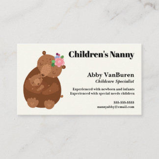Carte De Visite Nounou pour la garde de la mère ours et de son béb