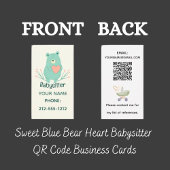 Carte De Visite Nounours QR Code Ours Bleu Doux Coeur