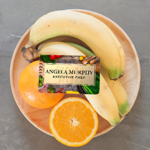 Carte De Visite Nourriture sur table en bois Cadre Or Outils d