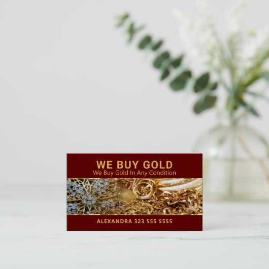 Carte De Visite Nous achetons Gold Custom Typography (Debout devant)