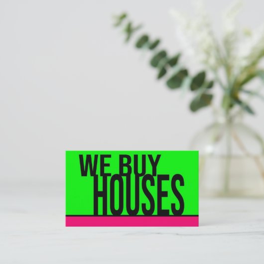 Carte De Visite Nous Achetons Maisons Vert Chaud Rose (Debout devant)