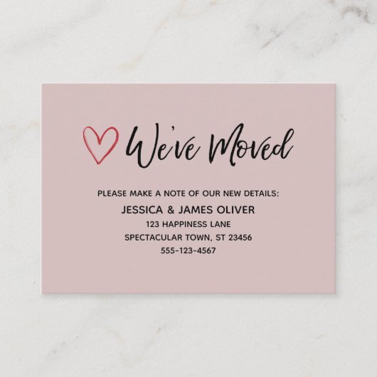 Carte De Visite Nous avons déplacé écriture manuscrite Red Hearts (Devant)
