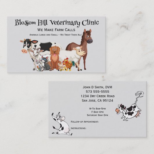 Carte De Visite Nous Faisons Des Appels Agricoles Gros Animal Vété (Devant / Derrière)
