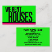 Carte De Visite Nous Louons Des Maisons Vert Chaud Rose (Devant / Derrière)