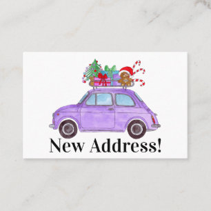 Carte De Visite Nouvelle adresse Purple Fiat 500 avec cadeaux de N