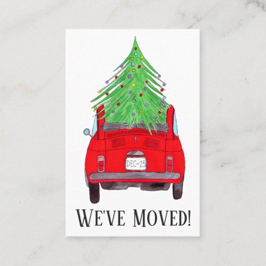 Carte De Visite Nouvelle adresse Red Fiat 500 avec arbre de Noël (Devant)