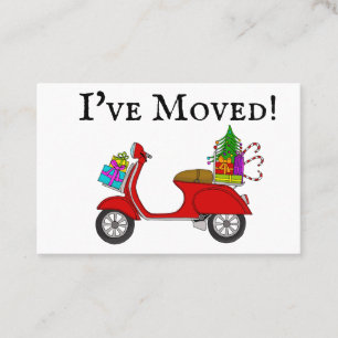 Carte De Visite Nouvelle Adresse Red rétro scooter avec cadeaux de