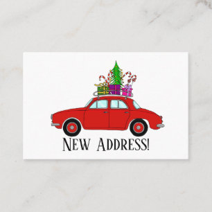 Carte De Visite Nouvelle Adresse Voiture rouge avec cadeaux de Noë