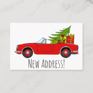 Carte De Visite Nouvelle Adresse Voiture rouge avec cadeaux de Noë