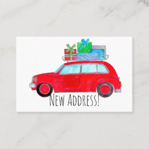 Carte De Visite Nouvelle adresse Voiture rouge avec cadeaux de Noë