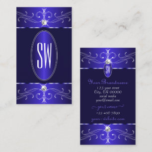Carte De Visite Novelty Royal Blue Ornate Ornate Monogram Chic