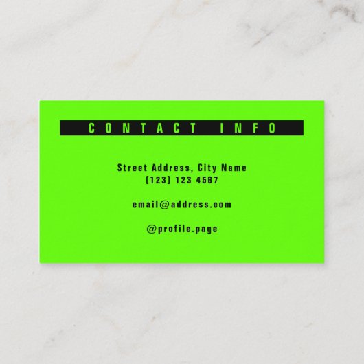 Carte De Visite Nucléaire vert et noir simple (Dos)