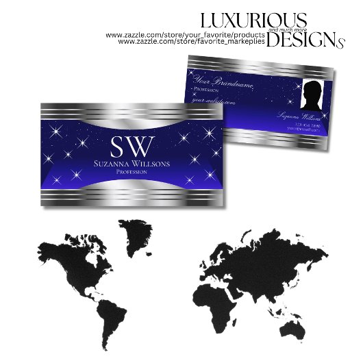 Carte De Visite Nuit Arimente Ciel Bleu Argent Frontière Monogramm