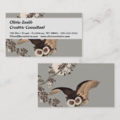 Carte De Visite Nuit Japonaise Chouette Lune Bois Coupe Flying Nig (Devant / Derrière)