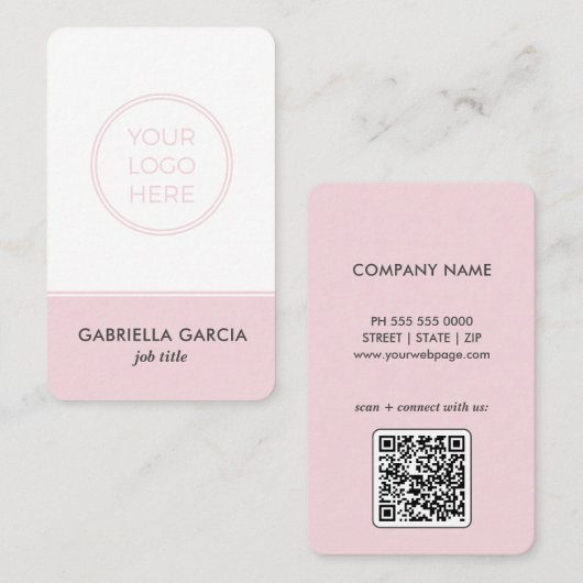 Carte de visite numérisable minimaliste rose (Devant / Derrière)