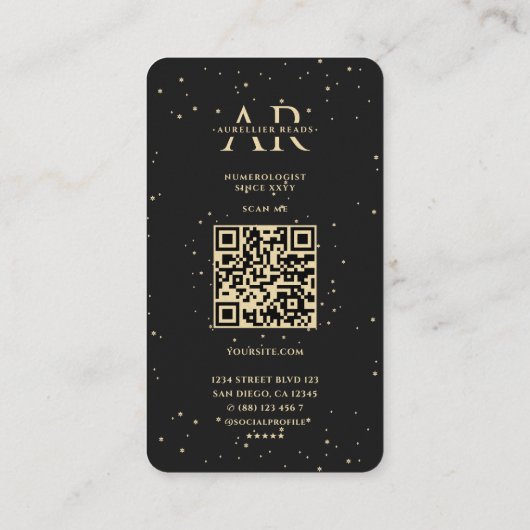 Carte De Visite Numérologue de Tarot moderne Monogramme d'or noir (Dos)