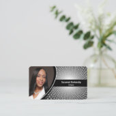 Carte De Visite Numéros de spirale gris blanc Photo personnalisée  (Debout devant)