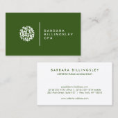 Carte De Visite Numéros modernes Logo Comptable Dark Green (Devant / Derrière)
