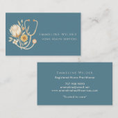Carte De Visite Nurse Caregiver Floral Stethoscope Blue  (Devant / Derrière)