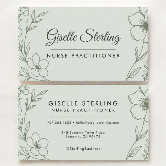 Carte De Visite Nurse Practioner Botanical Sage Green Modern