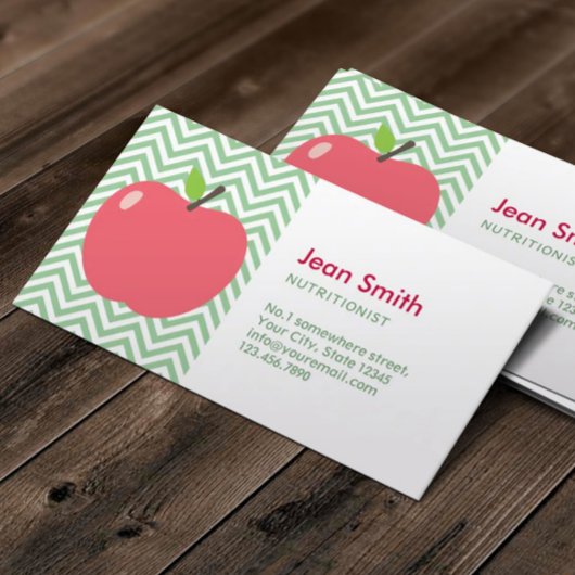 Carte De Visite Nutritionniste Cute Apple Green Chevron Stripes