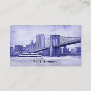 Carte De Visite NYC Skyline Brooklyn Bridge Boat Etched Look #2