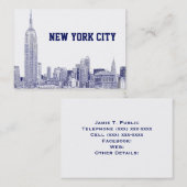 Carte De Visite NYC Skyline Etched 01 Blue (Devant / Derrière)