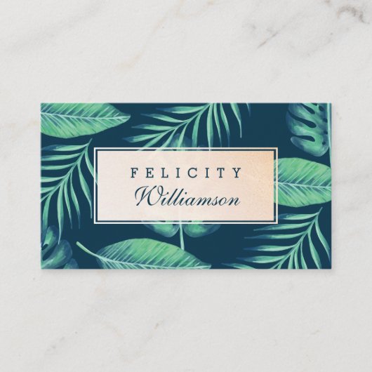 Carte De Visite Oasis tropicale aquarelle Palme Feuille et feuilla (Devant)