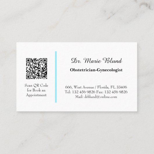 Carte De Visite OBGYN Turquoise moderne élégant avec code QR (Dos)