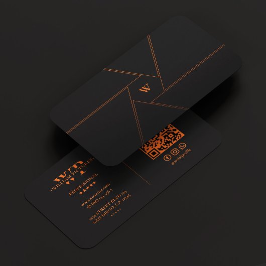 Carte De Visite Objectif de caméra de cinéaste Initial Orange Noir