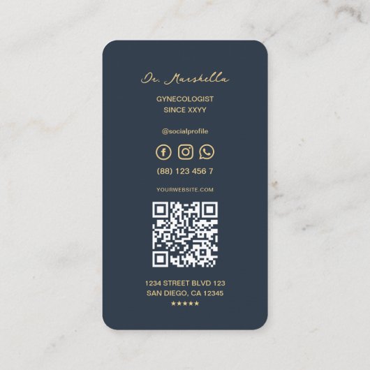Carte De Visite Obstétrique OBGYN moderne Gynécologue bleu foncé (Dos)