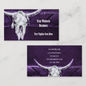 Carte De Visite Occidental Violet Blanc Rustique Taureau Crâne Gra (Devant / Derrière)