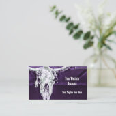 Carte De Visite Occidental Violet Blanc Rustique Taureau Crâne Gra (Debout devant)