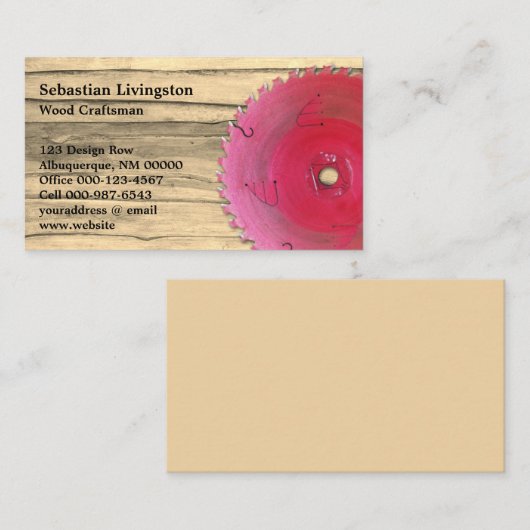 Carte De Visite Occupation de scie circulaire rustique (Devant / Derrière)