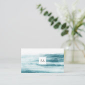 Carte de visite Océan Aquarelle Bleue Moderne (Debout devant)