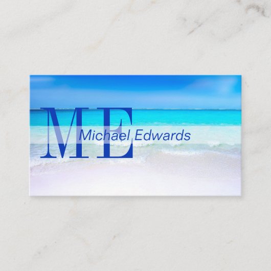 Carte De Visite Ocean Beach Aqua Blue Sea Travel Monogramme modern (Devant)