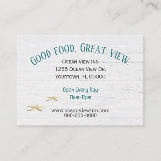 Carte De Visite Ocean Beach Avec Starfish (Dos)