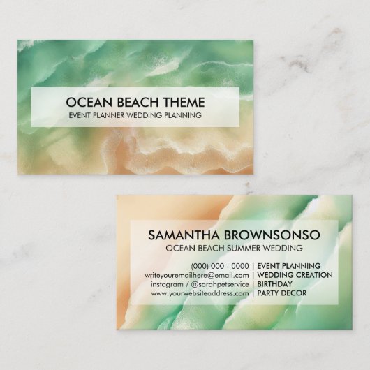 Carte De Visite Ocean Beach Event Planning Party Green Sea (Devant / Derrière)