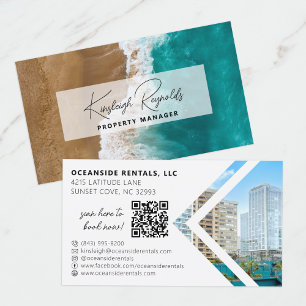 Carte De Visite Ocean / Beach Rental Property Manager QR Facebook