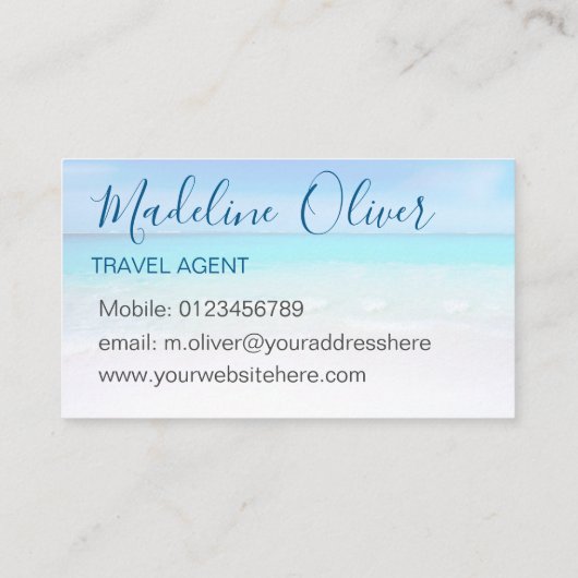 Carte De Visite Ocean Beach Sea Travel Agent Bleu élégant (Dos)