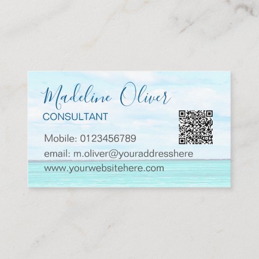 Carte De Visite Ocean Beach Sea Travel QR Code Aqua Blue élégant (Dos)