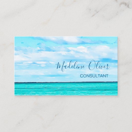 Carte De Visite Ocean Beach Sea Travel QR Code Aqua Blue élégant (Devant)