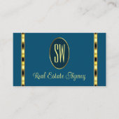 Carte De Visite Ocean Blue avec Monogram Gold Borders Professional (Devant)
