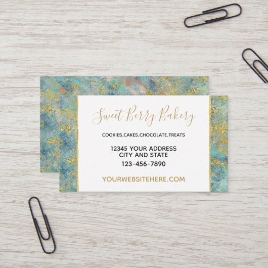 Carte De Visite Ocean Blue Gold Abstrait (Devant/Arrière en situation)