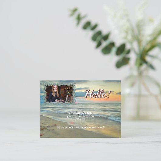 Carte De Visite Ocean Sunset 0735 QR Code Hello Calling Card (Debout devant)